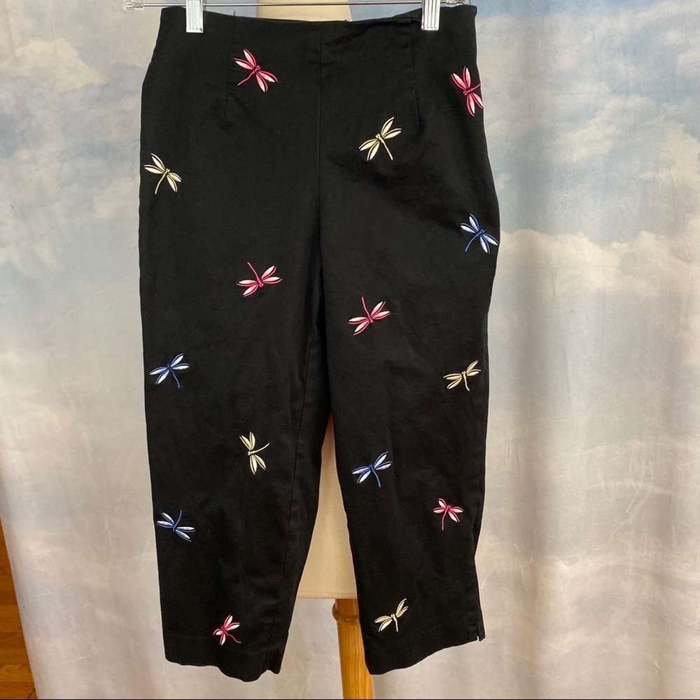 Vintage 90s Talbots Embroidered Dragonfly Sidezip Pixie Pants/Capris